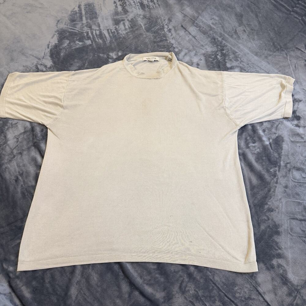 VTG Pronto Uomo 100% Silk Knit Short Sleeve Shirt Mens XL Beige Distressed Flaws